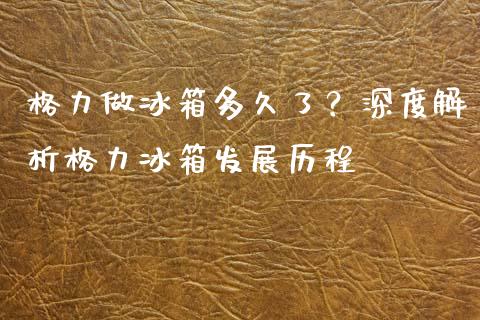格力做冰箱多久了？深度解析格力冰箱发展历程_https://m.yjjixie.cn_德指在线喊单直播室_第1张