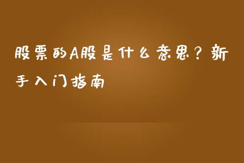股票的A股是什么意思？新手入门指南_https://m.yjjixie.cn_纳指直播间_第1张