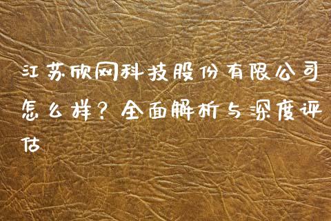 江苏欣网科技股份有限公司怎么样？全面解析与深度评估_https://m.yjjixie.cn_恒指期货直播间喊单_第1张