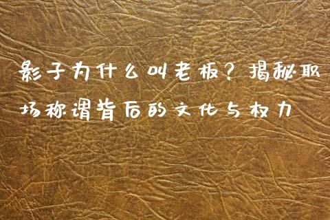 影子为什么叫老板？揭秘职场称谓背后的文化与权力_https://m.yjjixie.cn_纳指直播间_第1张