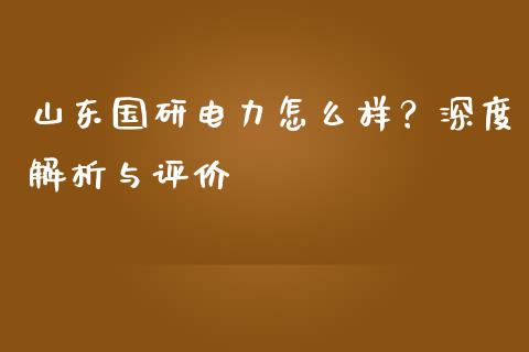 山东国研电力怎么样？深度解析与评价_https://m.yjjixie.cn_恒指期货直播间喊单_第1张