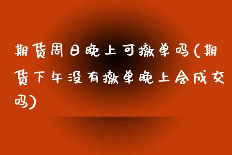 期货周日晚上可撤单吗(期货下午没有撤单晚上会成交吗)_https://m.yjjixie.cn_纳指直播间_第1张