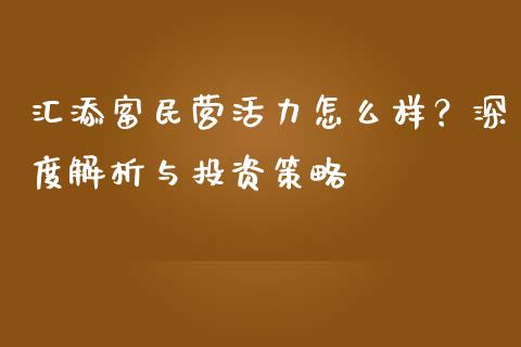 汇添富民营活力怎么样？深度解析与投资策略_https://m.yjjixie.cn_纳指直播间_第1张