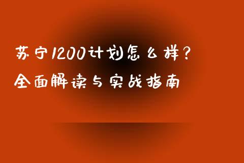 苏宁1200计划怎么样？全面解读与实战指南_https://m.yjjixie.cn_恒生指数直播平台_第1张