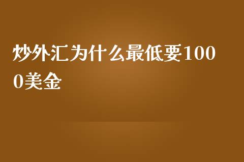 炒外汇为什么最低要1000美金_https://m.yjjixie.cn_德指在线喊单直播室_第1张