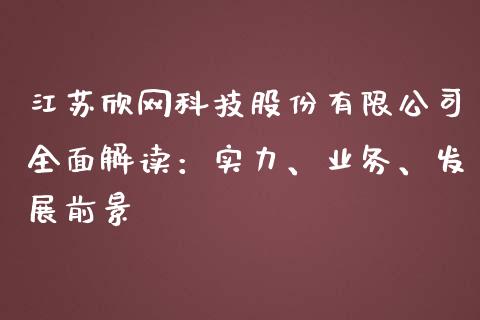 江苏欣网科技股份有限公司全面解读：实力、业务、发展前景_https://m.yjjixie.cn_恒指期货直播间喊单_第1张