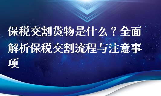 保税交割货物是什么？全面解析保税交割流程与注意事项_https://m.yjjixie.cn_恒生指数直播平台_第1张