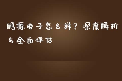 鹏源电子怎么样？深度解析与全面评估_https://m.yjjixie.cn_恒指期货直播间喊单_第1张