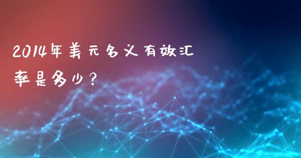 2014年美元名义有效汇率是多少？_https://m.yjjixie.cn_恒指期货直播间喊单_第1张