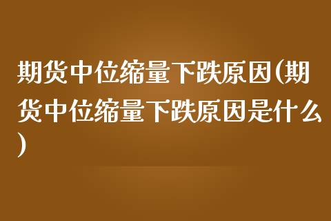 期货中位缩量下跌原因(期货中位缩量下跌原因是什么)_https://m.yjjixie.cn_恒指期货直播间喊单_第1张